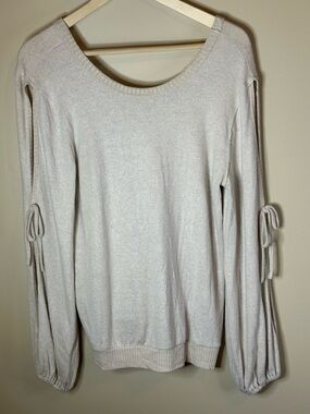 Maurices MED Slit Sleeve Soft Knit Cream Scoop Neck Sweater P2P 22” Length 26”